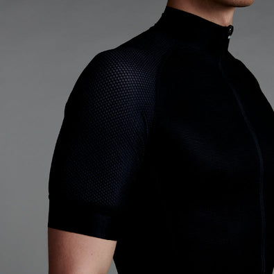 Studio photo close-up of a Trimtex Ace Short Race Suit's arm and chest.